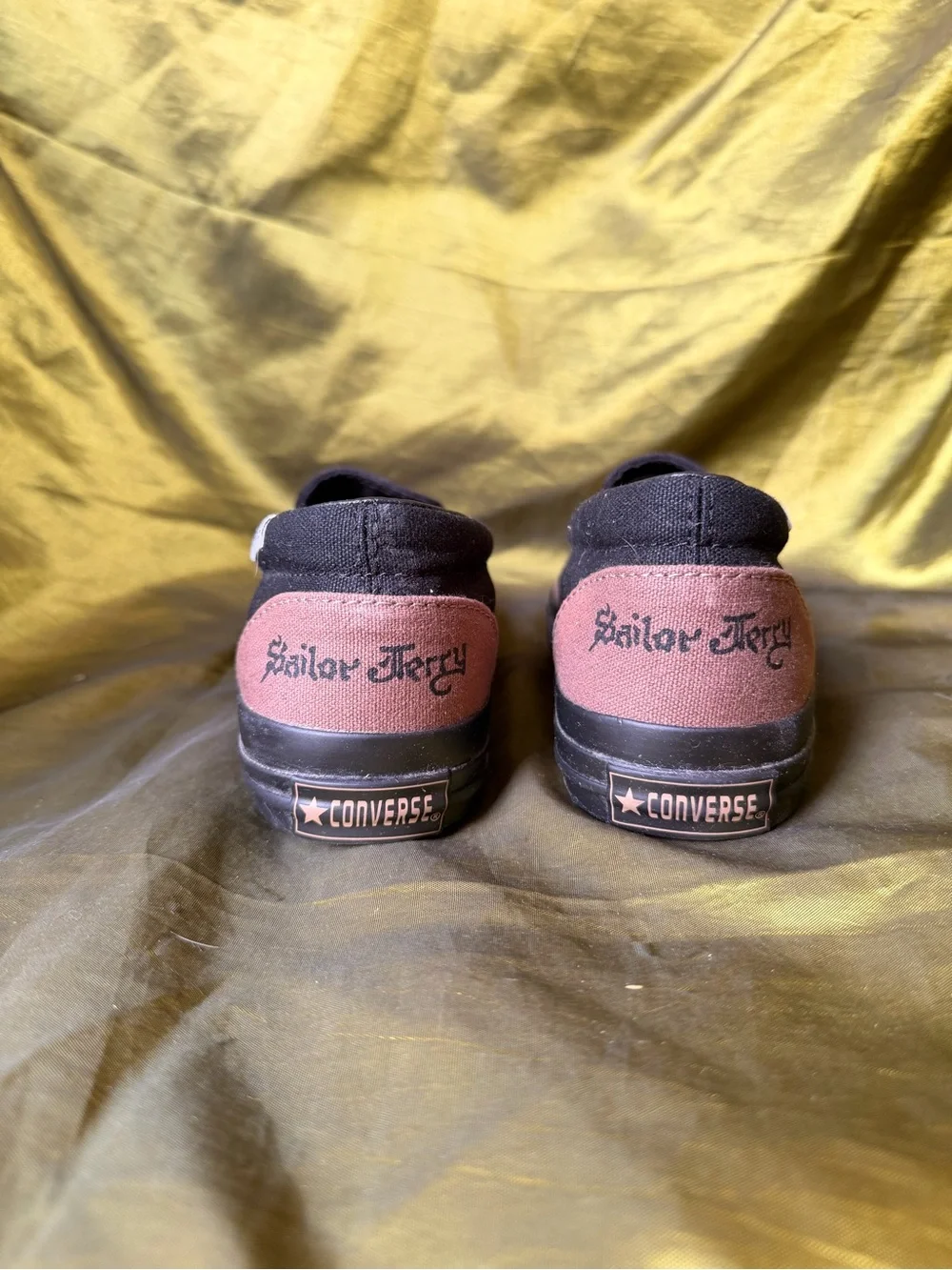 Womens Brown Slip-On Canvas Converse/ Sailor Jerry Sneakers with Panther Graphic